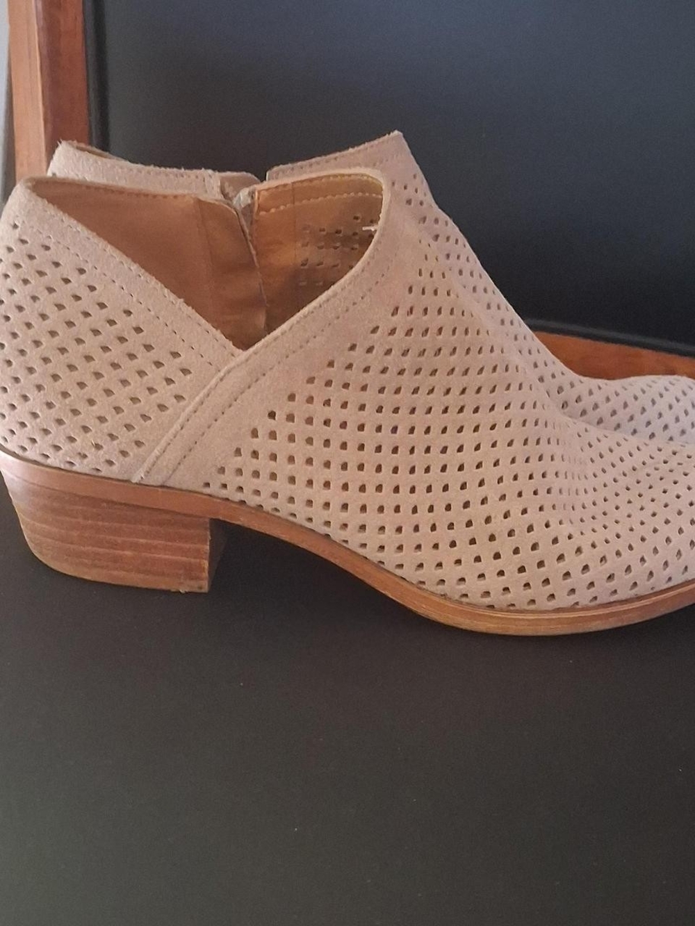 Lucky Brand Perforated Taupe Suede Ankle Booties